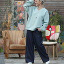 Sweat Gustave - molleton vert d'eau pailleté - Quintessence