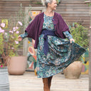 Veste kimono Yoko - velours côtelé aubergine - boutons jean bleu - Quintessence