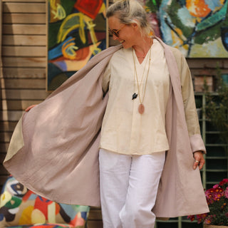Veste Lisandre lin ficelle/rose poudré