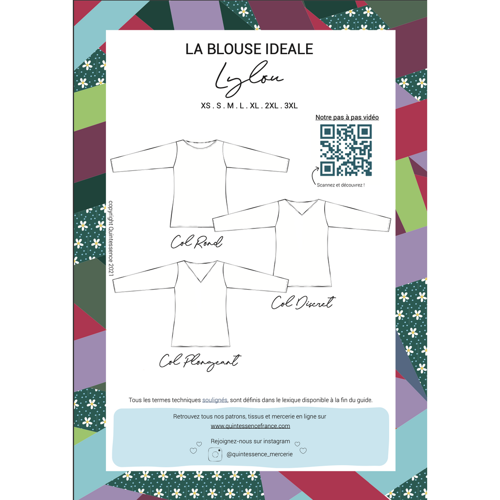 Patron papier blouse Lylou - Version imprimée en couleurs taille réelle