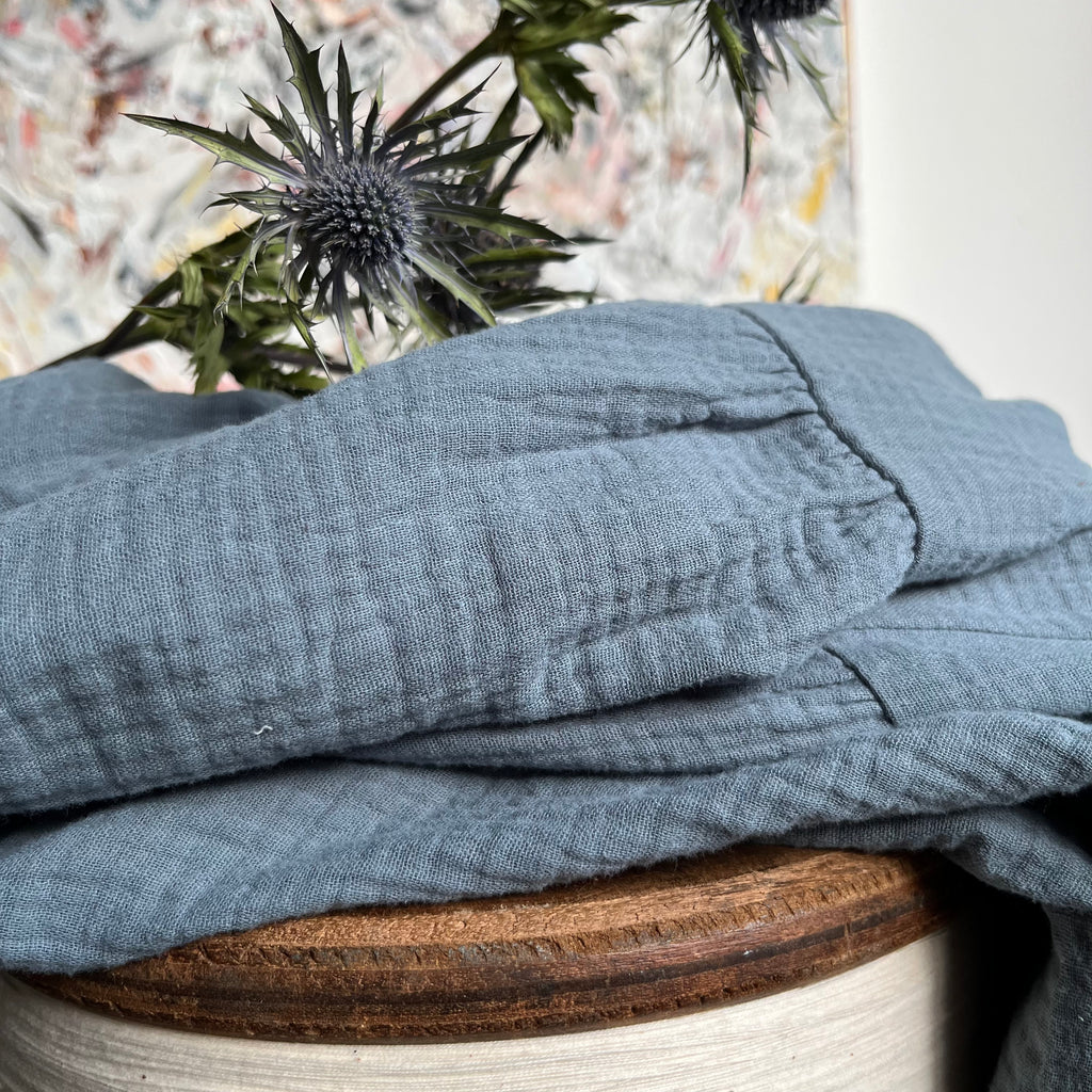 Robe Soline - double gaze de coton bleu grisé