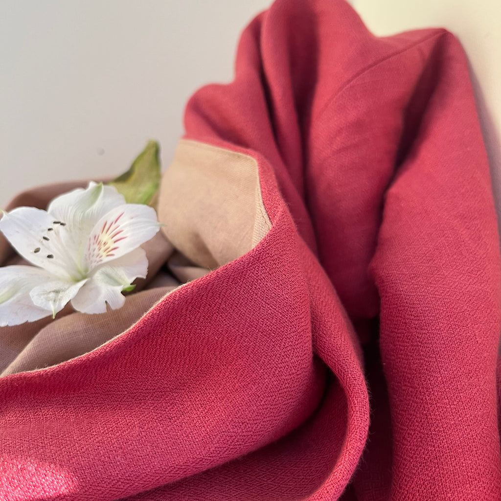 Veste Kimono Aiko en lin cerise/lin rose poudré