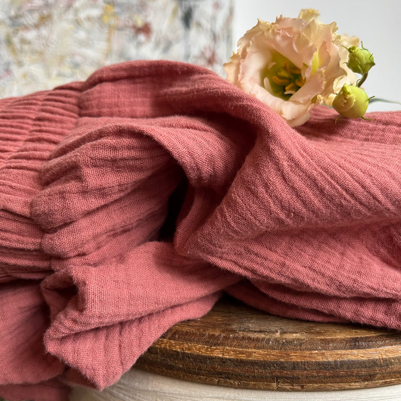 Jupe longue terracotta rosé en gaze de coton Gaïa - Quintessence
