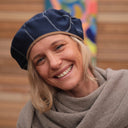 Beret Côme - lainage quadrillé marine - Quintessence