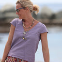 Blouse Lisa col V - lin parme - Quintessence