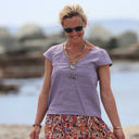 Blouse Lisa col V - lin parme - Quintessence
