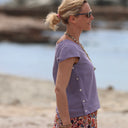 Blouse Lisa col V - lin parme - Quintessence