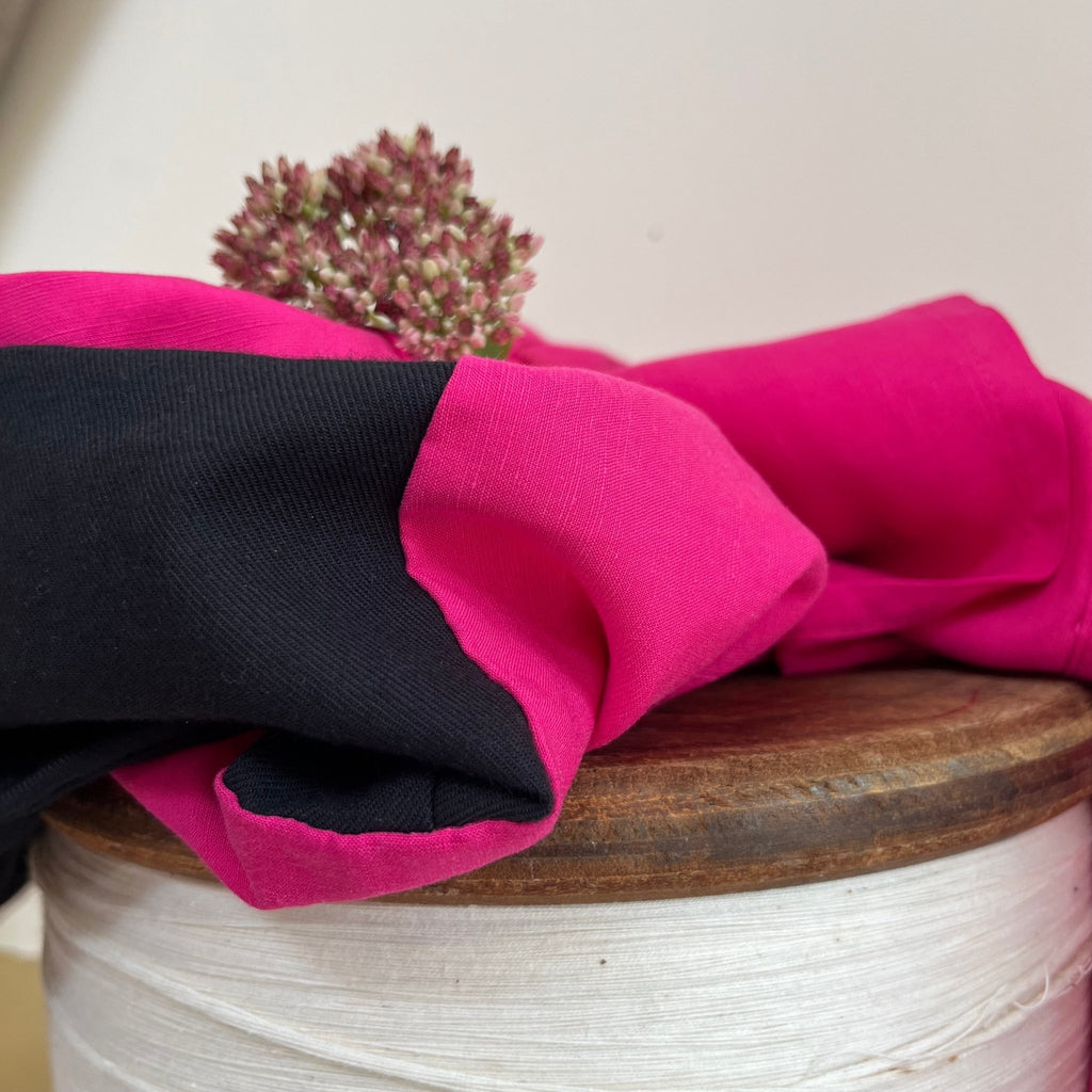 Blouse Marion - sergé de coton noir/modal lin rose piquant - Quintessence