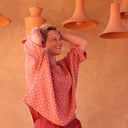 Blouse Nao double gaze de coton rose boisé "feuillage" - Quintessence