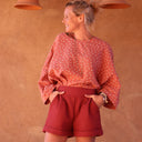 Blouse Nao double gaze de coton rose boisé "feuillage" - Quintessence