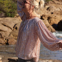 Blouse Séraphine - sequins dorés / doublure coton rosé - Quintessence