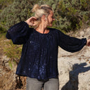 Blouse Séraphine - sequins marine / doublure coton marine - Quintessence