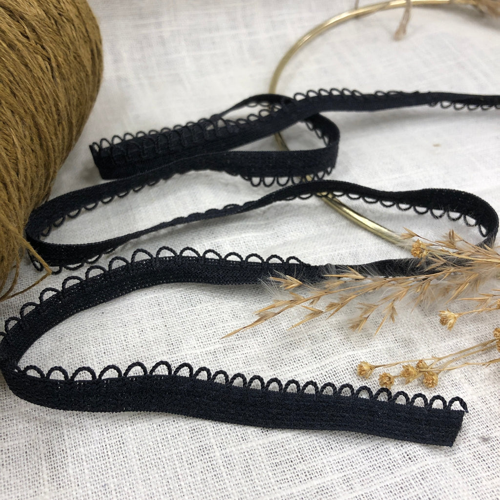 Élastique lingerie crochet noir ondulations moyennes - au mètre - Quintessence