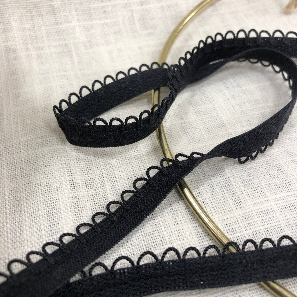 Élastique lingerie crochet noir ondulations moyennes - au mètre - Quintessence