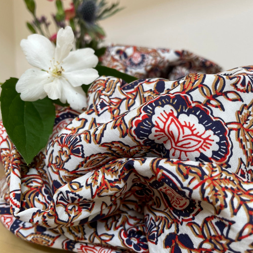 Jupe Adélie - coton - fleur indienne indigo - Quintessence