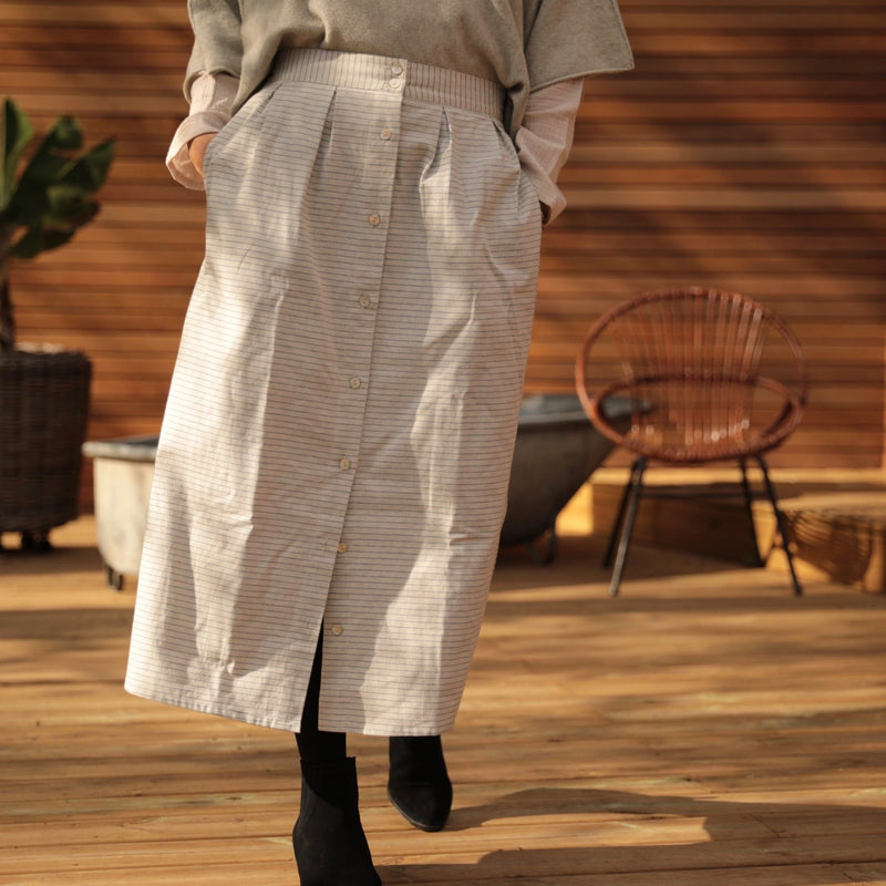 Jupe Adélie - coton rayures gris chiné - Quintessence