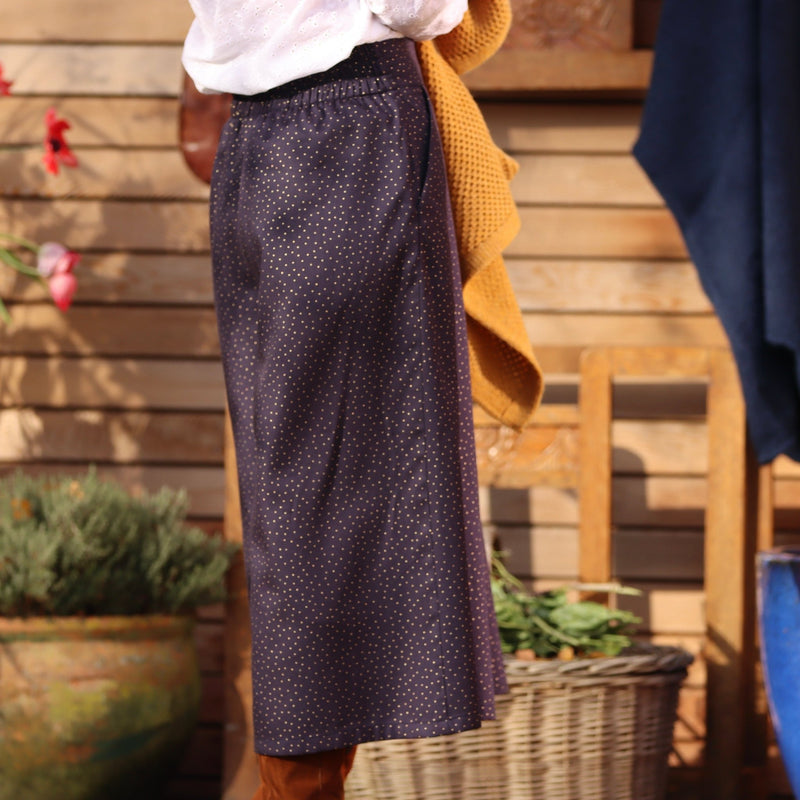 Jupe culotte Margaux - armuré de coton marine plumetis or - Quintessence