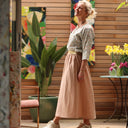 Jupe longue en lin rose poudré Gaïa - Quintessence - Quintessence