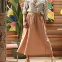 Jupe longue en lin rose poudré Gaïa - Quintessence - Quintessence