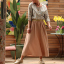 Jupe longue en lin rose poudré Gaïa - Quintessence - Quintessence