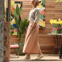 Jupe longue en lin rose poudré Gaïa - Quintessence - Quintessence