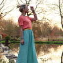 Jupe Rachelle double gaze de coton tie & dye turquoise - 90cm de hauteur - Quintessence