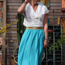 Jupe Rachelle double gaze de coton tie & dye turquoise - 90cm de hauteur - Quintessence