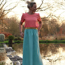 Jupe Rachelle double gaze de coton tie & dye turquoise - 90cm de hauteur - Quintessence