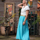 Jupe Rachelle double gaze de coton tie & dye turquoise - 90cm de hauteur - Quintessence