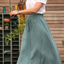 Jupe Tao double gaze de coton vert Sauge - 92cm de hauteur - Quintessence