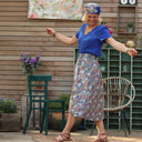 Jupe Tina coton marine fleuri - Quintessence