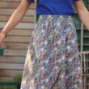 Jupe Tina coton marine fleuri - Quintessence