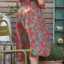 Jupe Tina popeline de coton terracotta fleuri aqua - Quintessence