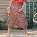 Jupe Tina popeline de coton terracotta fleuri aqua - Quintessence