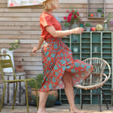 Jupe Tina popeline de coton terracotta fleuri aqua - Quintessence