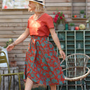 Jupe Tina popeline de coton terracotta fleuri aqua - Quintessence