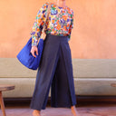 Pantalon drapé Mathilde - lin bleu méditérannée - Quintessence