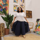 Pantalon drapé Mathilde - lin bleu méditérannée - Quintessence