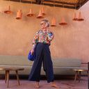 Pantalon drapé Mathilde - lin bleu méditérannée - Quintessence