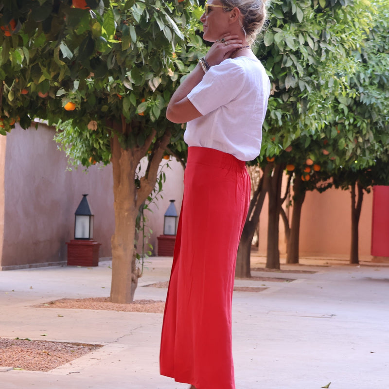 Pantalon drapé Mathilde - sergé de viscose rouge - Quintessence