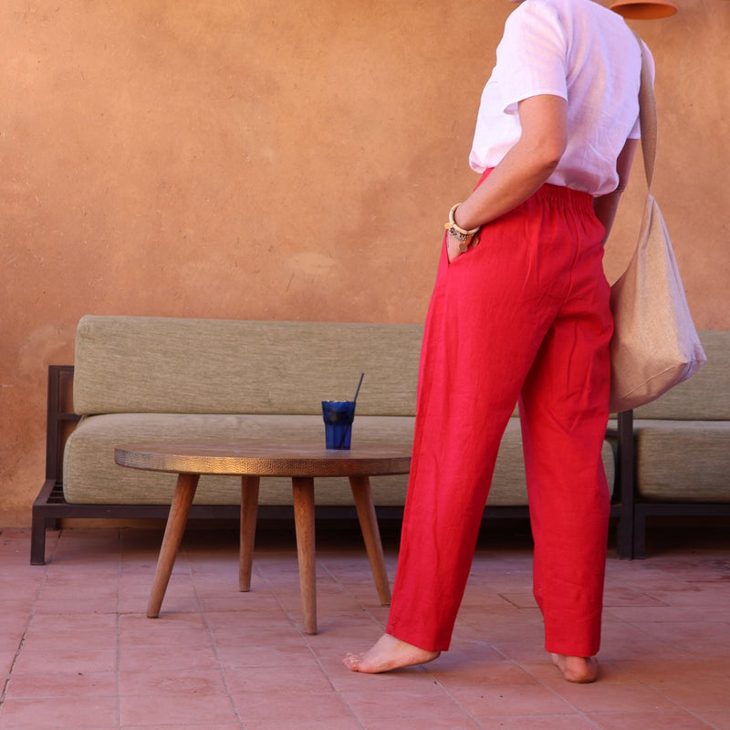 Pantalon Ernest lin rouge - Quintessence