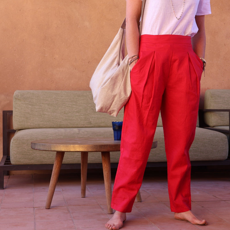 Pantalon Ernest lin rouge - Quintessence