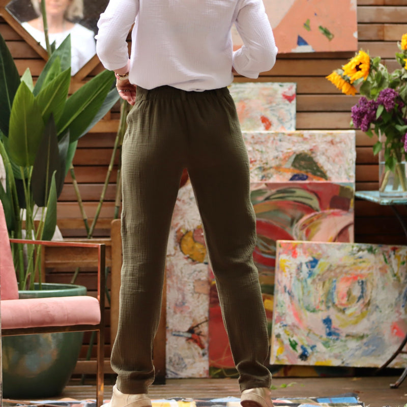 Pantalon Marcus - Double gaze de coton kaki - Quintessence