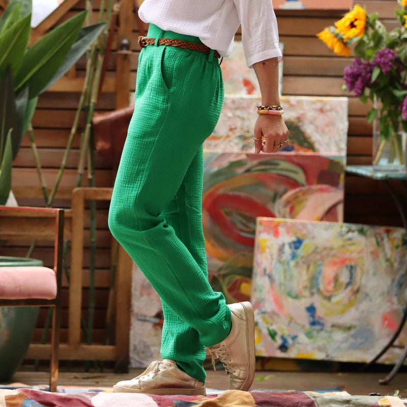 Pantalon Marcus - Double gaze de coton vert frais - Quintessence