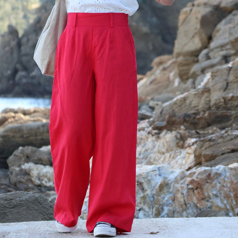 Pantalon Tom - lin rouge coquelicot - Quintessence