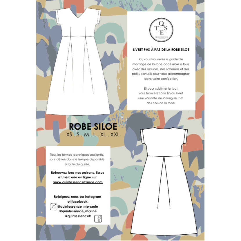 Patron de la robe Siloé - version papier (taille réelle et en couleur) - Quintessence