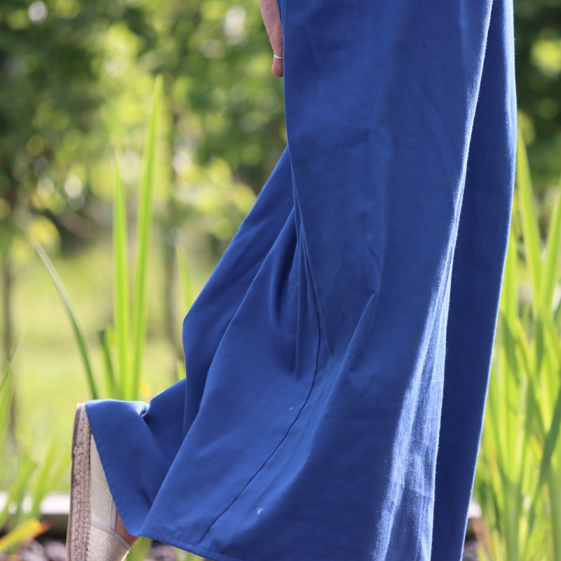 Robe Alba longue sergé de coton bleu indigo - Quintessence