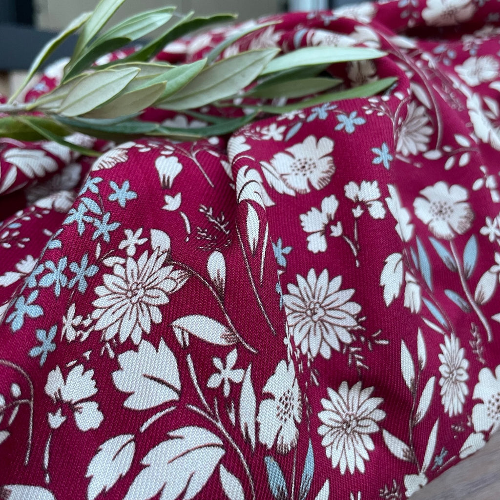 Robe Alba midi sergé de viscose fleurs d'Odessa - Quintessence