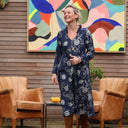 Robe Aria - double gaze de coton brodée bleu marine - Quintessence