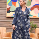 Robe Aria - double gaze de coton brodée bleu marine - Quintessence